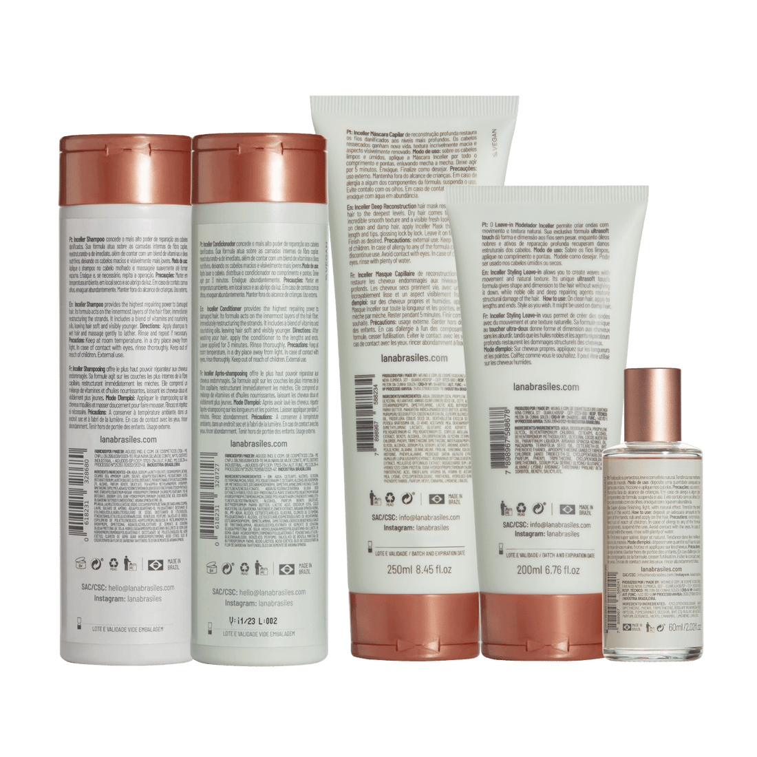 Kit Inceller Shampoo and Conditioner 250ml + Mask 250ml + Leave-In 200ml + Finishing Oil 60ml